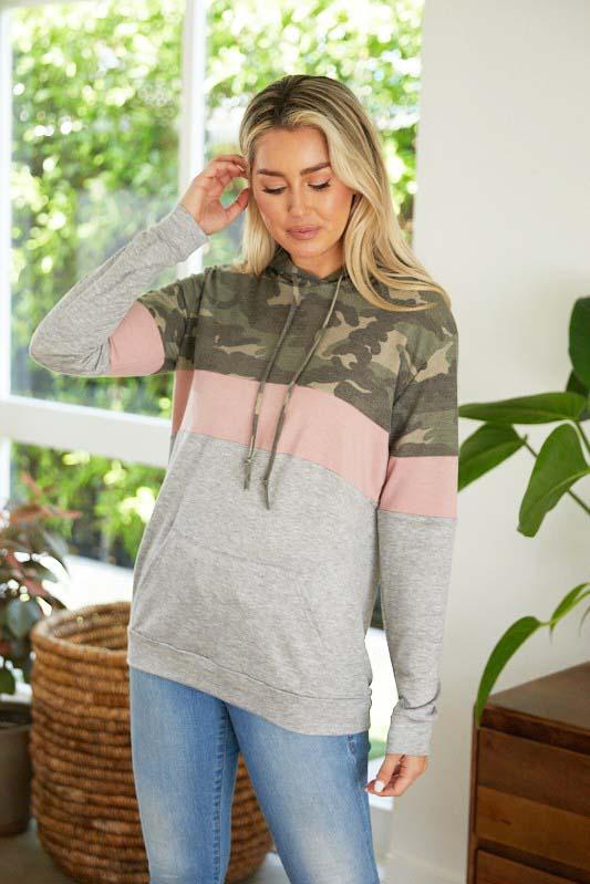 Pink and Grey Long Sleeve Block Hoodie