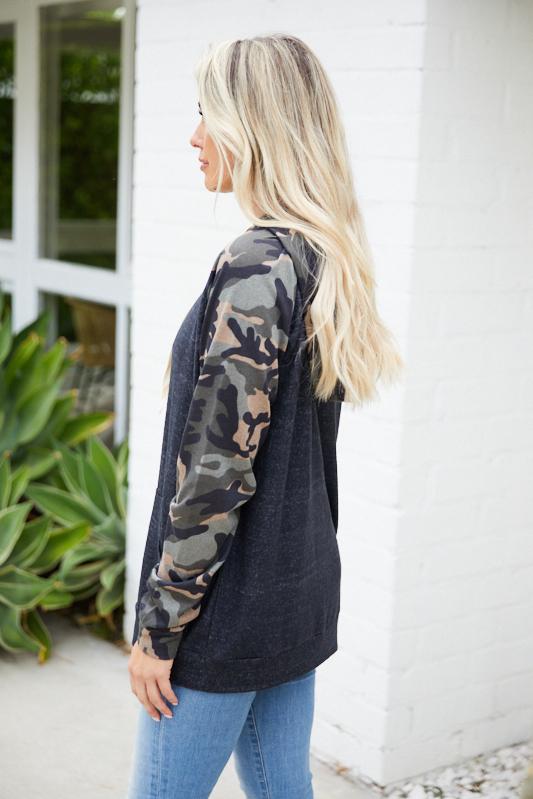 Dark Grey Camo Knit Hoodie