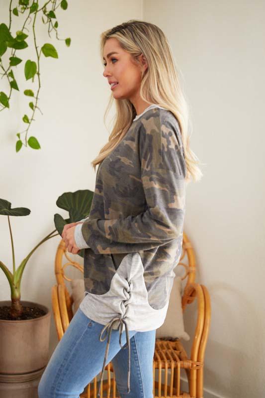 Camo Sage Long Sleeve Sweater Knit Top