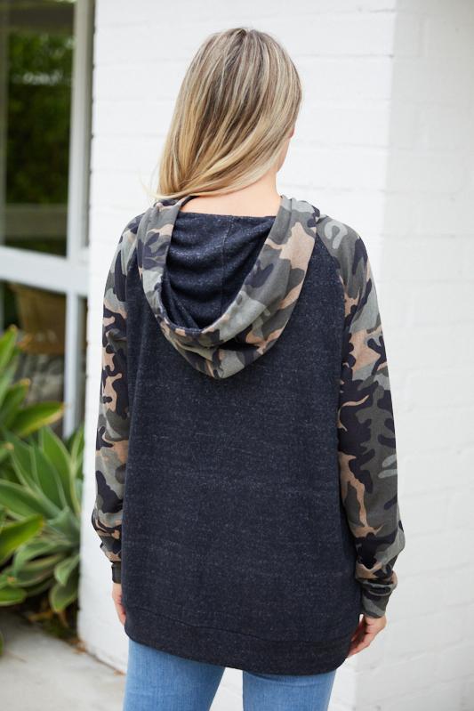 Dark Grey Camo Knit Hoodie