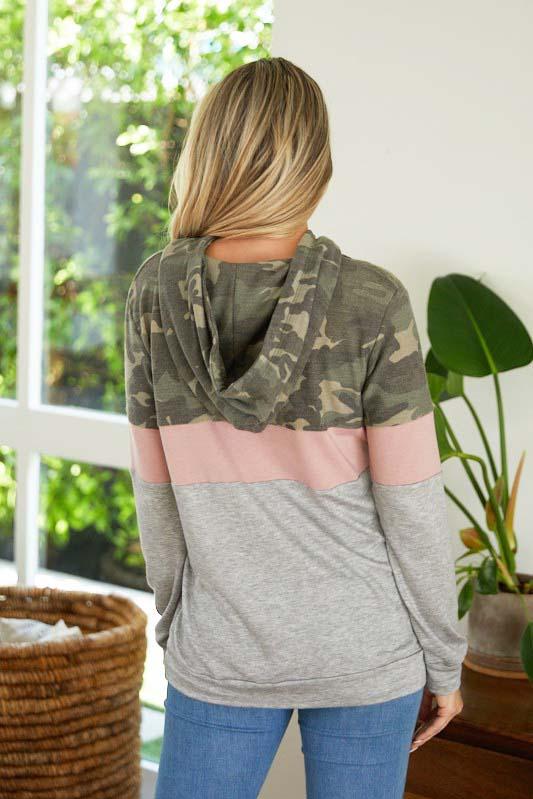 Pink and Grey Long Sleeve Block Hoodie