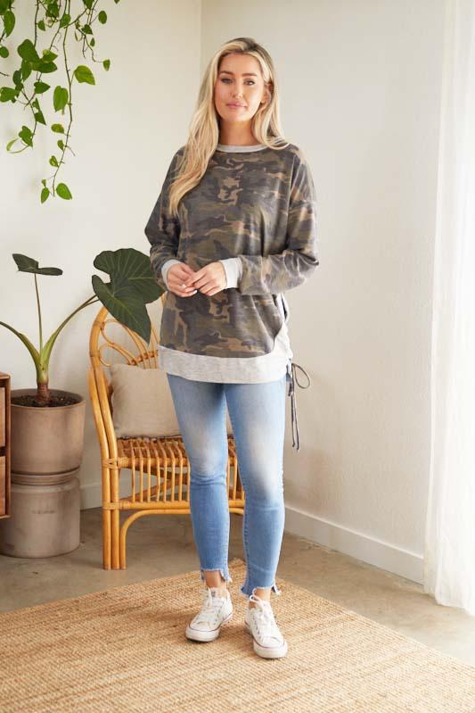 Camo Sage Long Sleeve Sweater Knit Top